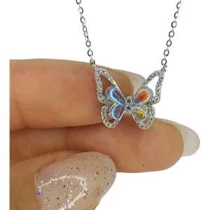 Collar Colgante Plata 925 Circón, Plateado Mariposa Cajita