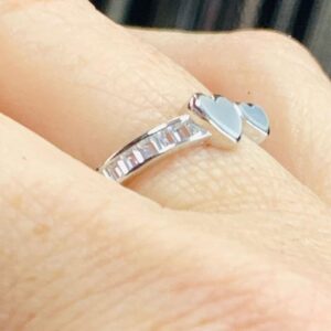 Anillo Plata 925  Dos Corazones Piedra Nácar Circones Ajustable