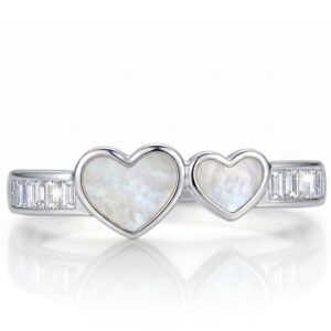 Anillo Plata 925  Dos Corazones Piedra Nácar Circones Ajustable