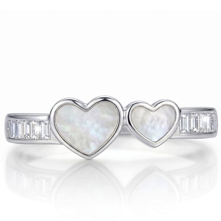 Anillo Plata 925  Dos Corazones Piedra Nácar Circones Ajustable