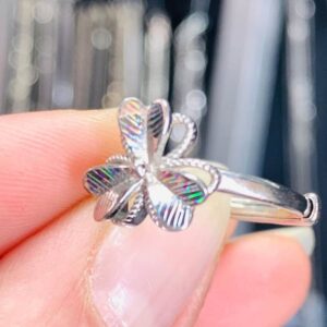 Anillo Plata 925 Trébol 3 Hojas Brillo Hilos Nácar Tornasol