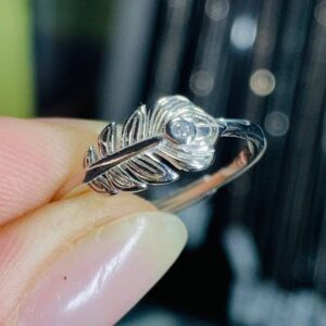 Anillo Plata 925 Pluma y Punto de Luz Ajustable