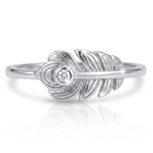 Anillo Plata 925 Pluma y Punto de Luz Ajustable