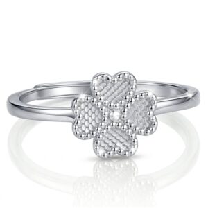 Anillo Plata 925 Trébol 4 Hojas Efecto Escamas Ajustable