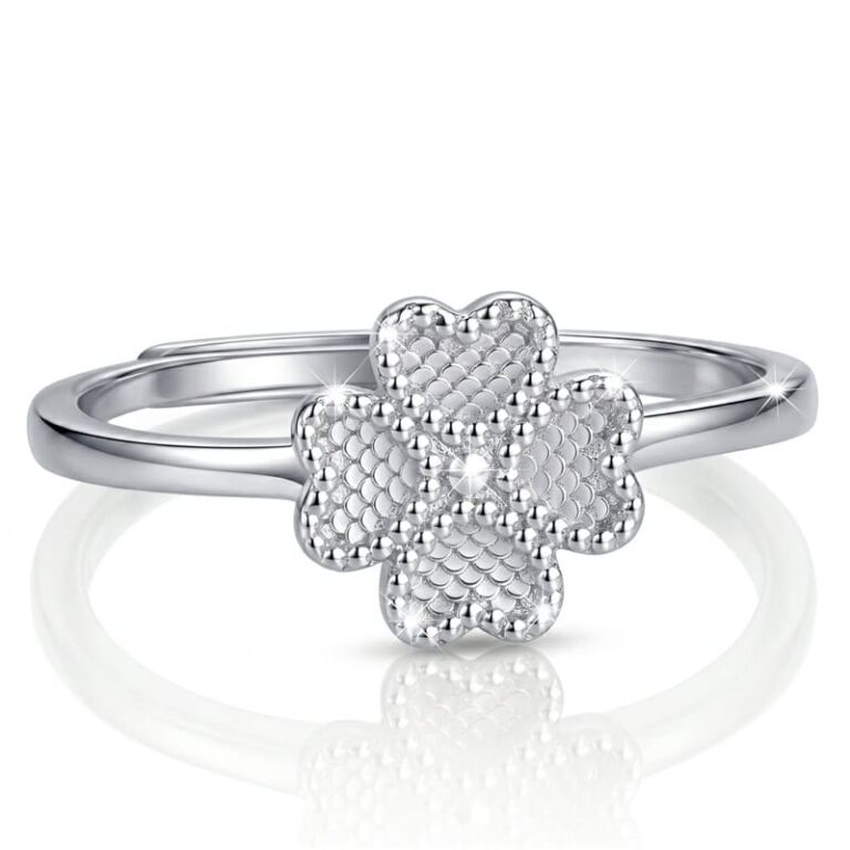 Anillo Plata 925 Trébol 4 Hojas Efecto Escamas Ajustable