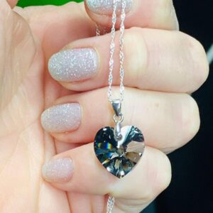 Dije Plata Corazón Negro Cristal Multifacetado