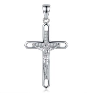 Dije Plata Crucifijo Relieve y Circón