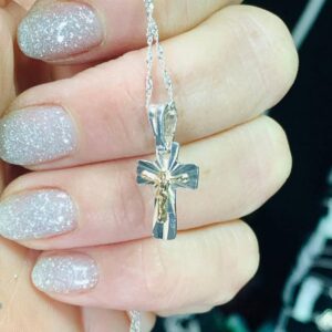 Dije Plata Crucifijo con Jesús Enchapado en Oro