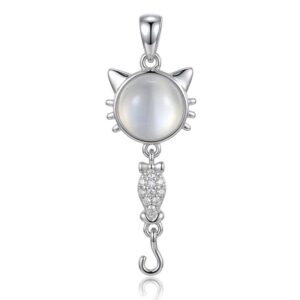 Dije Plata Gatito Articulado y Opalo