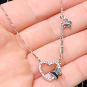Collar Plata Corazón y Mariposas