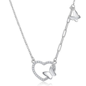Collar Plata Corazón y Mariposas