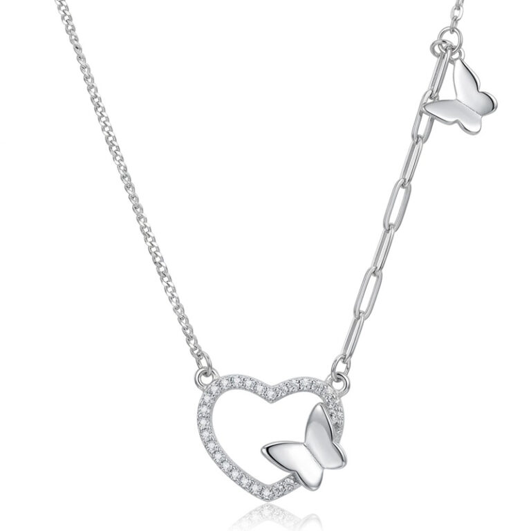 Collar Plata Corazón y Mariposas